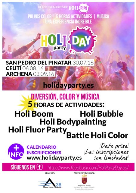 Archena se llenará de colorido y diversión con la ´Holi Day Party´ el 3 de septiembre