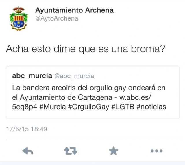 El PSOE de Archena denuncia la actitud homófoba del ayuntamiento de Archena en twitter