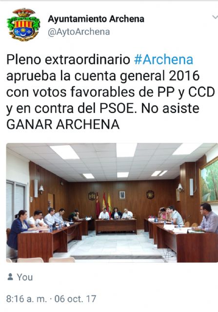 El PSOE de Archena exige la rectificación de la información sobre los acuerdos del Pleno del pasado viernes en el ayuntamiento de Archena